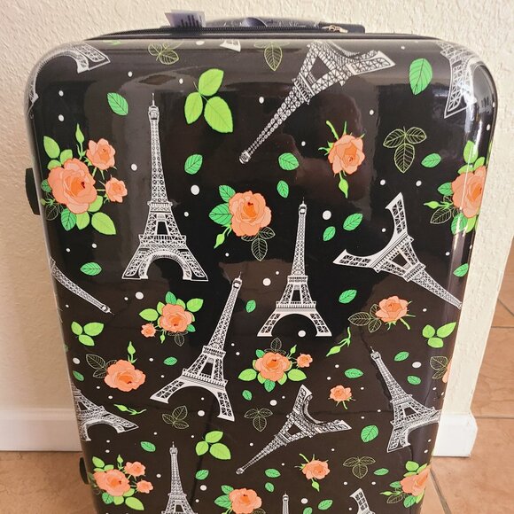 NWT Romantic Paris Rose Eiffel Tower hard shell luggage - Picture 1 of 10